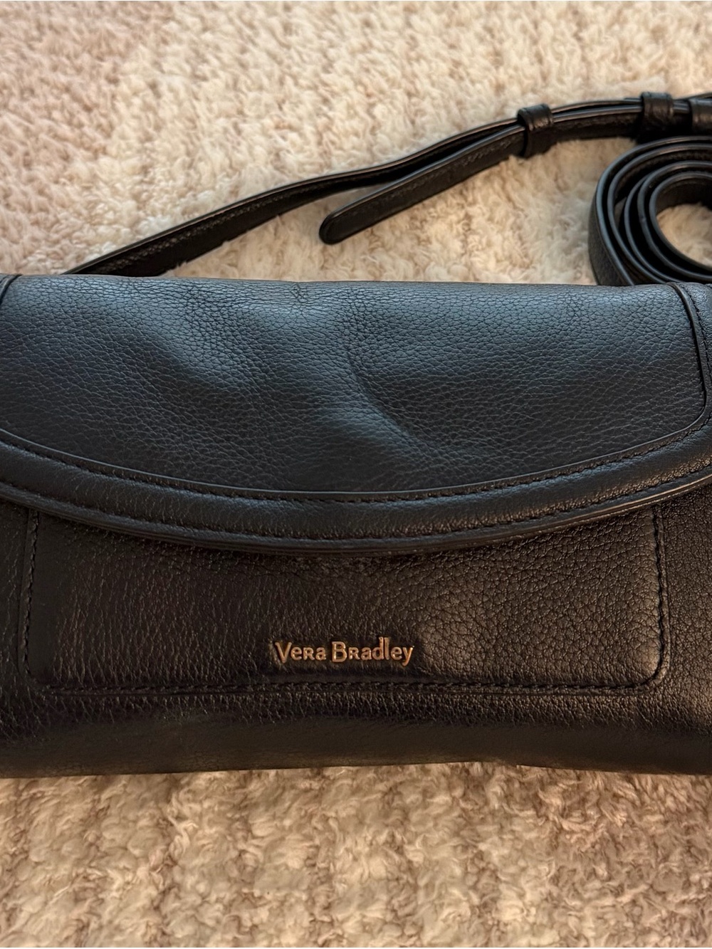 Vera Bradley Black Leather Crossbody Organizer Bag Floral Lining
